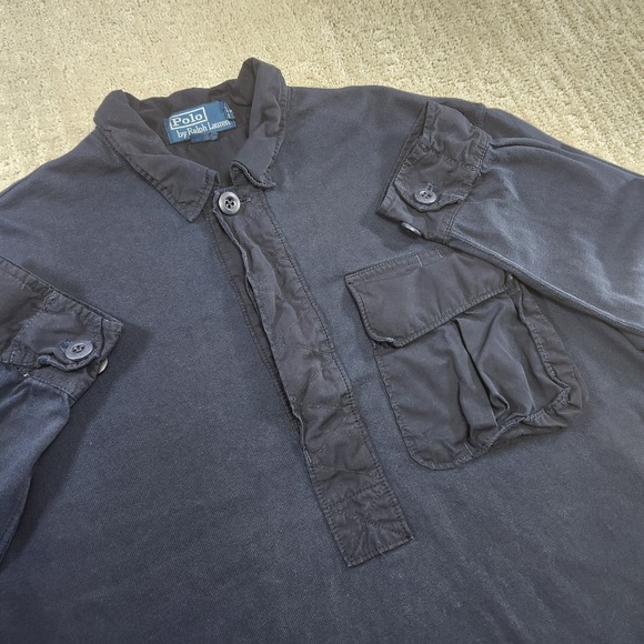 Vintage Polo Ralph Lauren Rugby Shirt  Men Large Dark Blue Heavy Cotton 90s - Picture 1 of 12